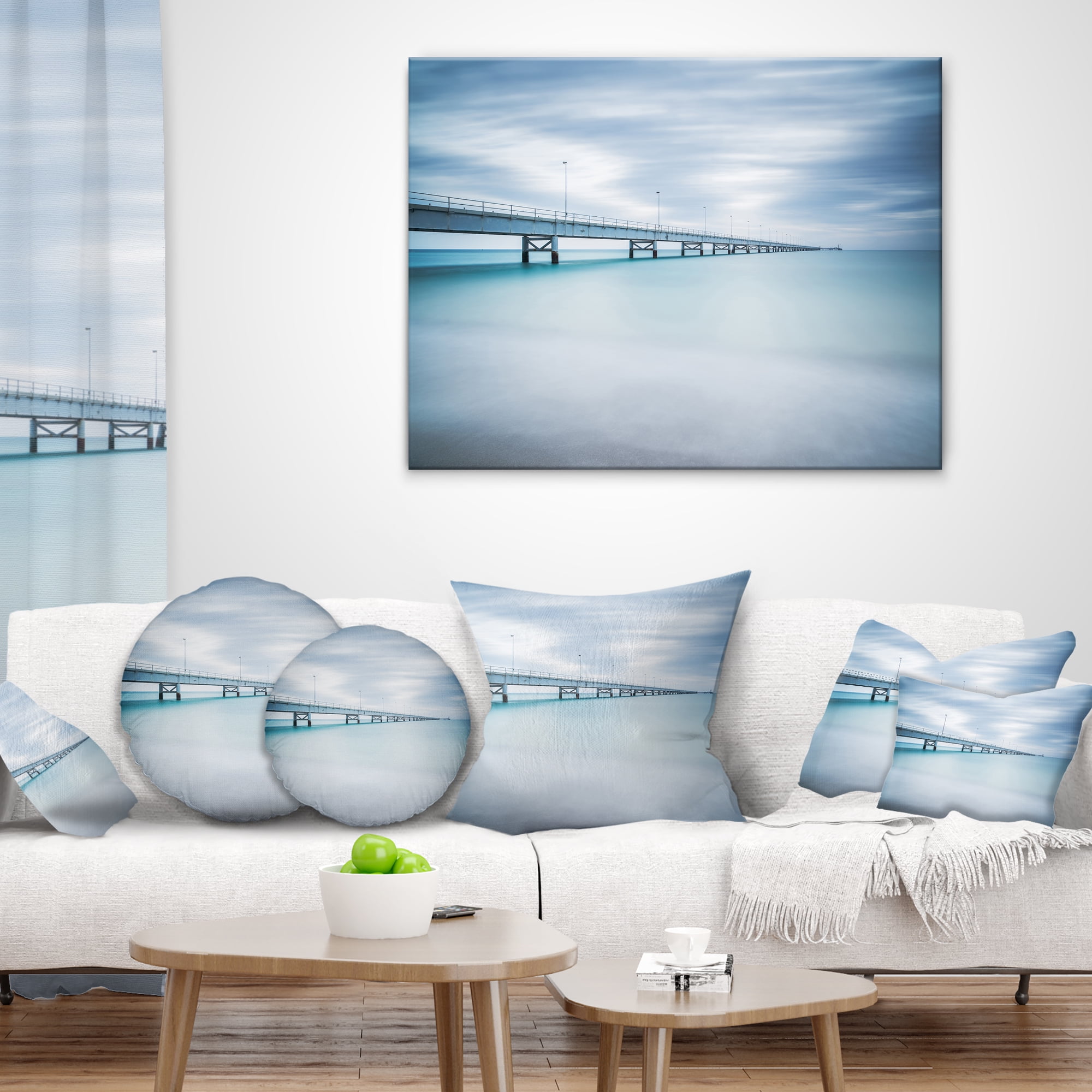 Designart Industrial Pier Side view - Seascape Throw Pillow - 12x20