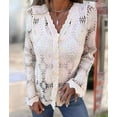 thumbnail image 5 of Women Cardigan Crochet Sweater Hollow Out Button Front V Neck Long Sleeve Knit Crop Sweater Top Color L, 5 of 7