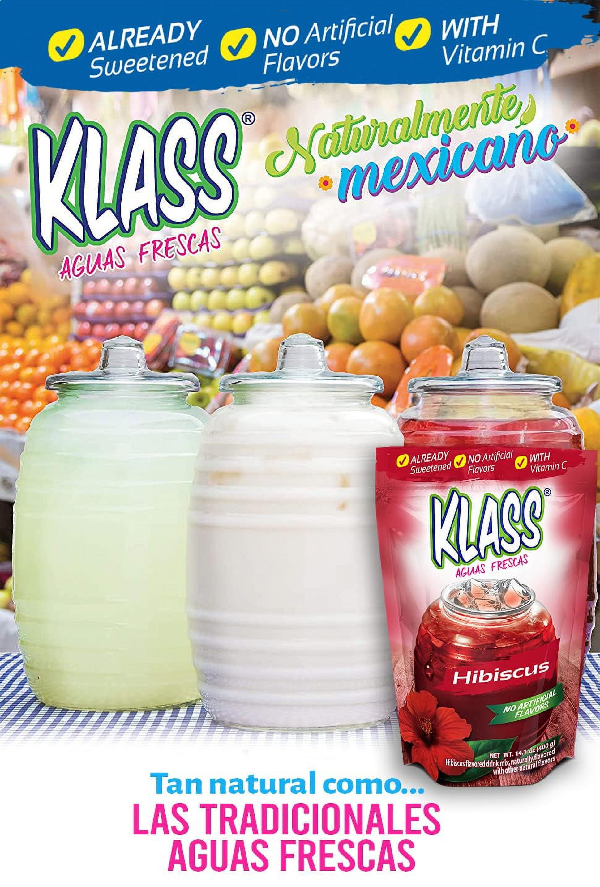 (6 pack) Klass Aguas Frescas Hibiscus, with Vitamin C, Multiserve, Powdered Drink Mix, 14.1oz