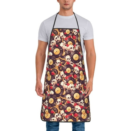 

Gaeub Skull record lips Print Apron for Men and Women Waterproof Apron for Cooking Dishwashing Lab Butcher Dog Grooming