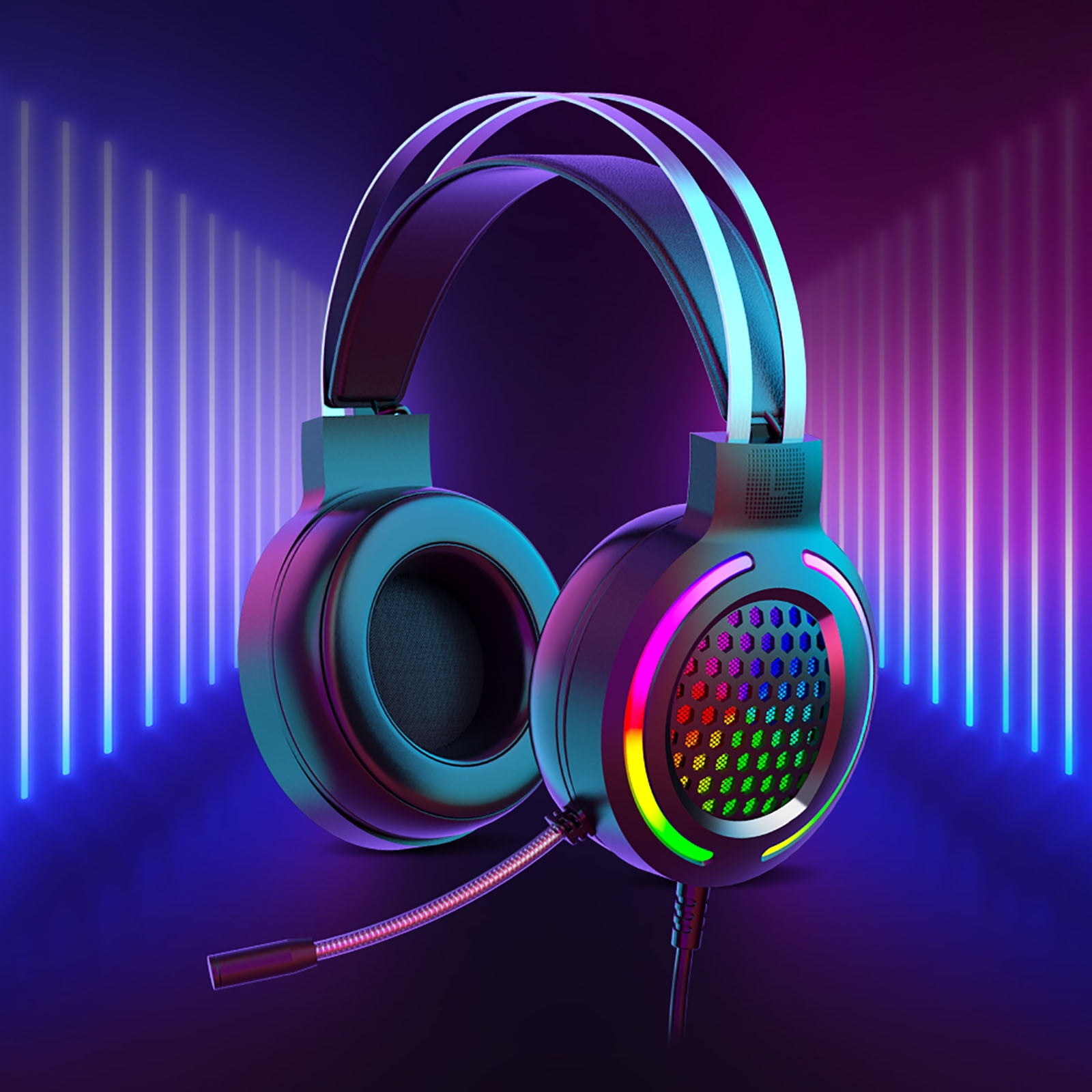 Wired USB Gaming Headset: 7.1 Surround Sound - Vibrant Customizable RGB - Game/Chat Balance, Gamer Headphone with Noise Canceling Mic for PC, Computer, Laptop, Gamer - Black