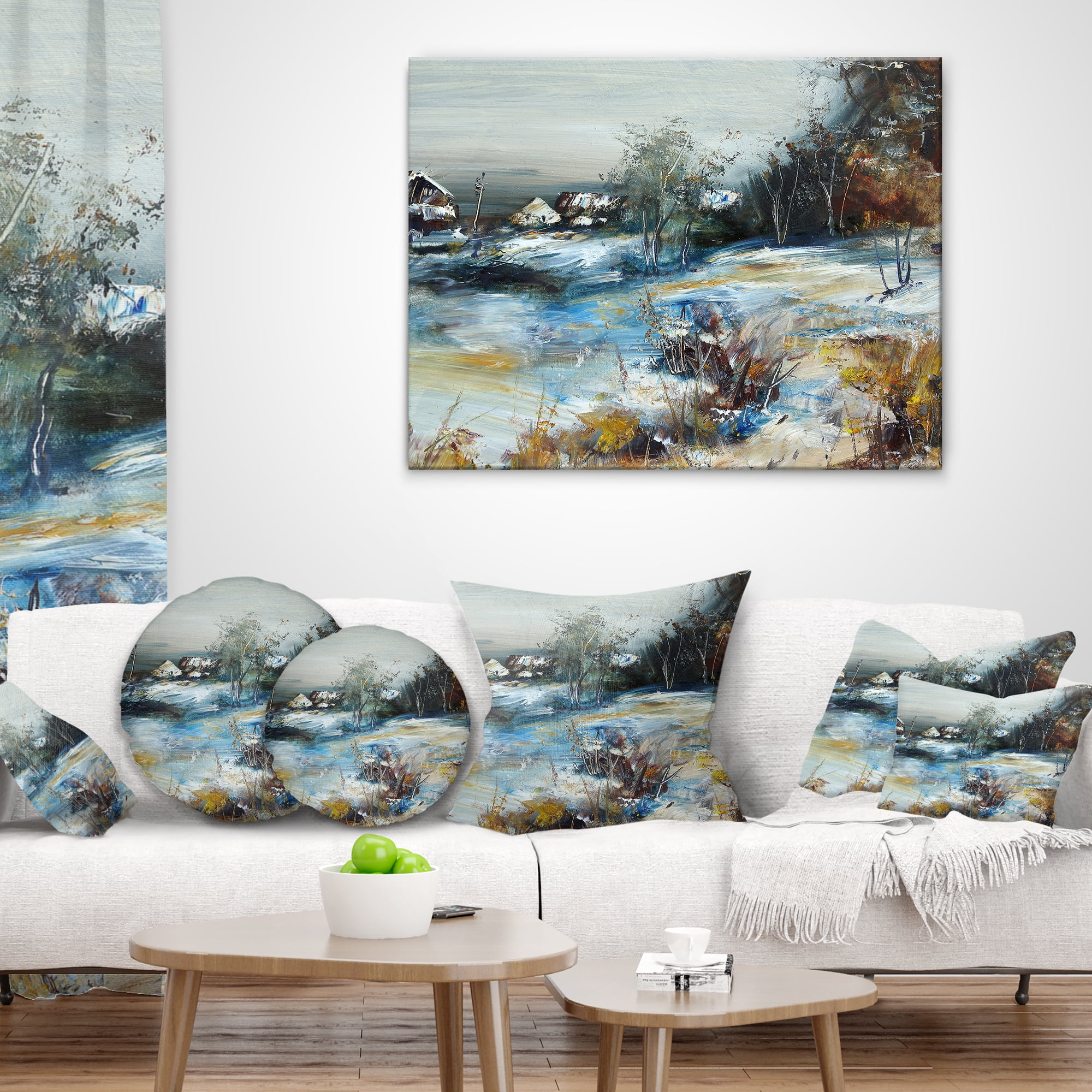 Designart Village in Winter - Landscape Printed Throw Pillow - 18x18