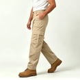 thumbnail image 4 of Jovrlynd Cargo Pants for Men Button Elastic Waist Straight Leg Stretch Work Pants with Pockets Khaki L, 4 of 9