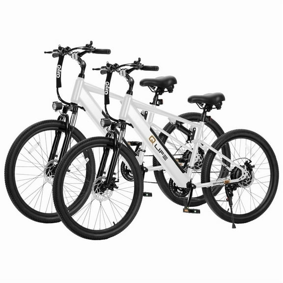Cityone SO Electric Bike for Adults 26" Ebike,Full Suspension Peak 1200W Motor Ebikes with 21 Speed Carbon Steel Mountain Bicycle White*2