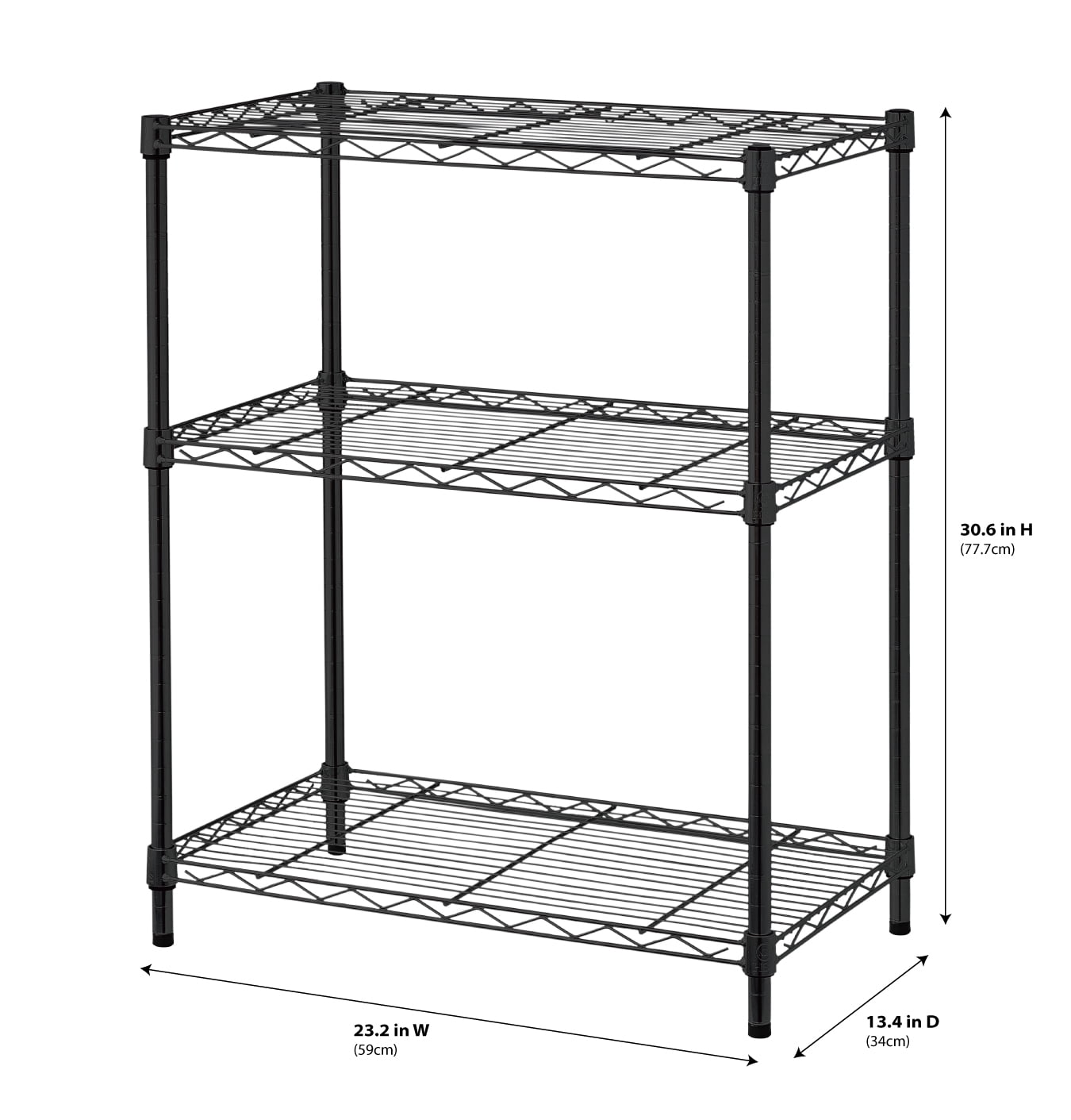 Hyper Tough 3-Tier Steel Wire Storage Shelf Unit, Black, 23.2 in W x 13.4 in D x 30.6 in H, 750 lb Total Capacity