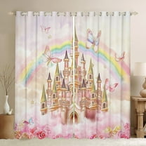 Manfei Girls Castle Black Out Curtains, Cute Rainbow Flower Curtains Pack of 2 (42x63 Each), Chic Butterfly Bedroom Curtains, Princess Pink Room Decor