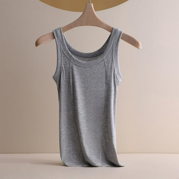 HOZADOIE Tank Tops for Women Ribbed Cotton Sleeveless Stylish Solid Color Crew Neck Wire Free Camisole Casual Loose Loungewear Undershirts for Outwear