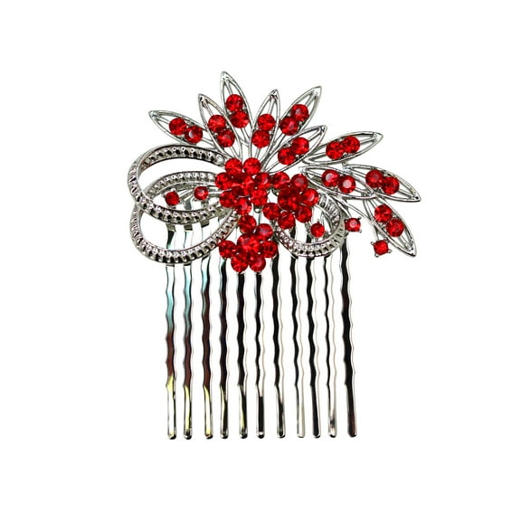 Faship Gorgeous Red Rhinestone Crystal Floral Hair Comb