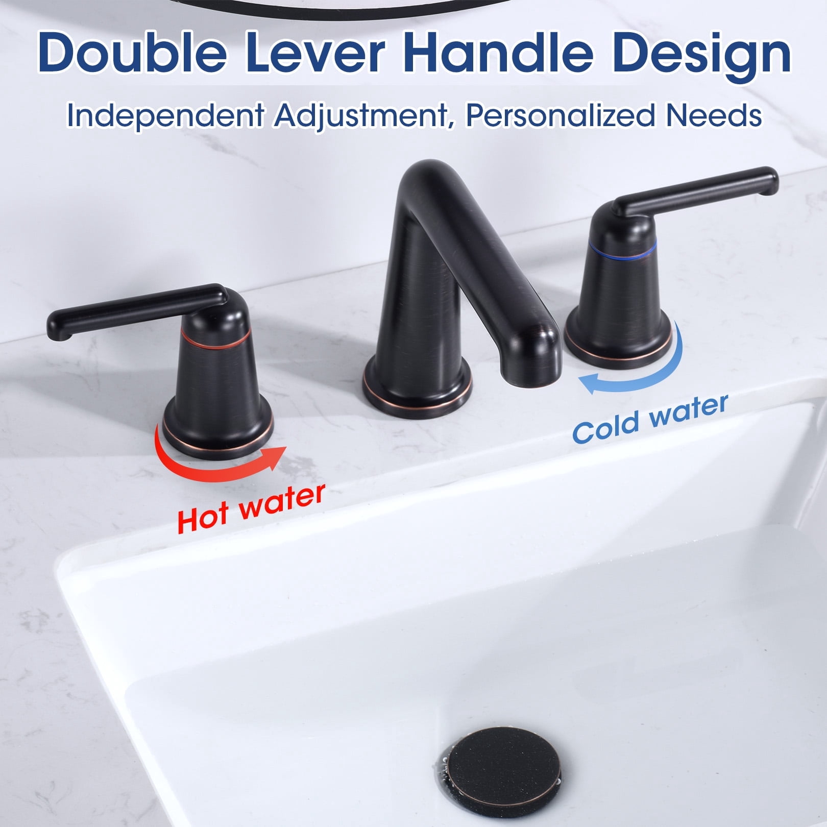 Wowkk 3 Hole Bathroom Faucet 2 Handle Widespread Bathroom Sink Faucet with Pop up Drain and Supply Lines, Brass Vanity Faucet for Rv Farmhouse Lavatory Restroom Sink, Oil Rubbed Bronze