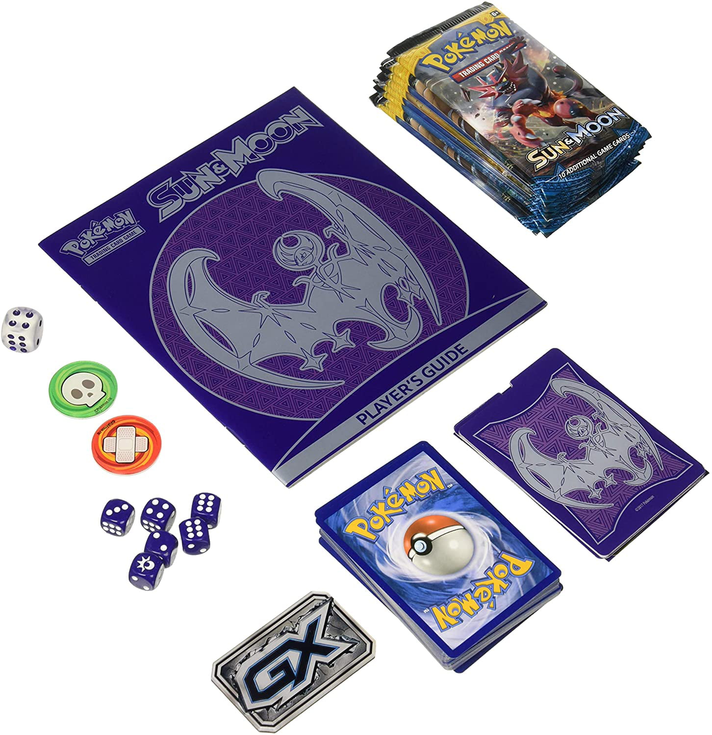 2 Sets Pokemon Sun Moon Lunala Elite Trainer Box Dice & Dice Bag Purple 