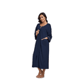 thumbnail image 3 of EA'S SECRET 100% Cotton Zipper Robes for Women Lightweight Bathrobe with 2 Pockets 3/4 sleeve Loungewear(Navy Blue,2XL), 3 of 6
