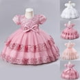 thumbnail image 2 of Zwiiyzr 6M-5T Toddler Girl Tulle Short Sleeve Bow Princess Dress Party Wedding Pageant First Birthday Party Lace Dress Pink, 2 of 6