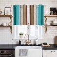 thumbnail image 2 of Aqua Teal Kitchen Curtains Small Short 39 Inch Length, Farmhouse Wood Grain Vintage Brown Striped Grommet Top Bedroom Living Room Curtains, Light Filtering Cafe Curtain Drapes 2 Panels Set 55''x39'', 2 of 9