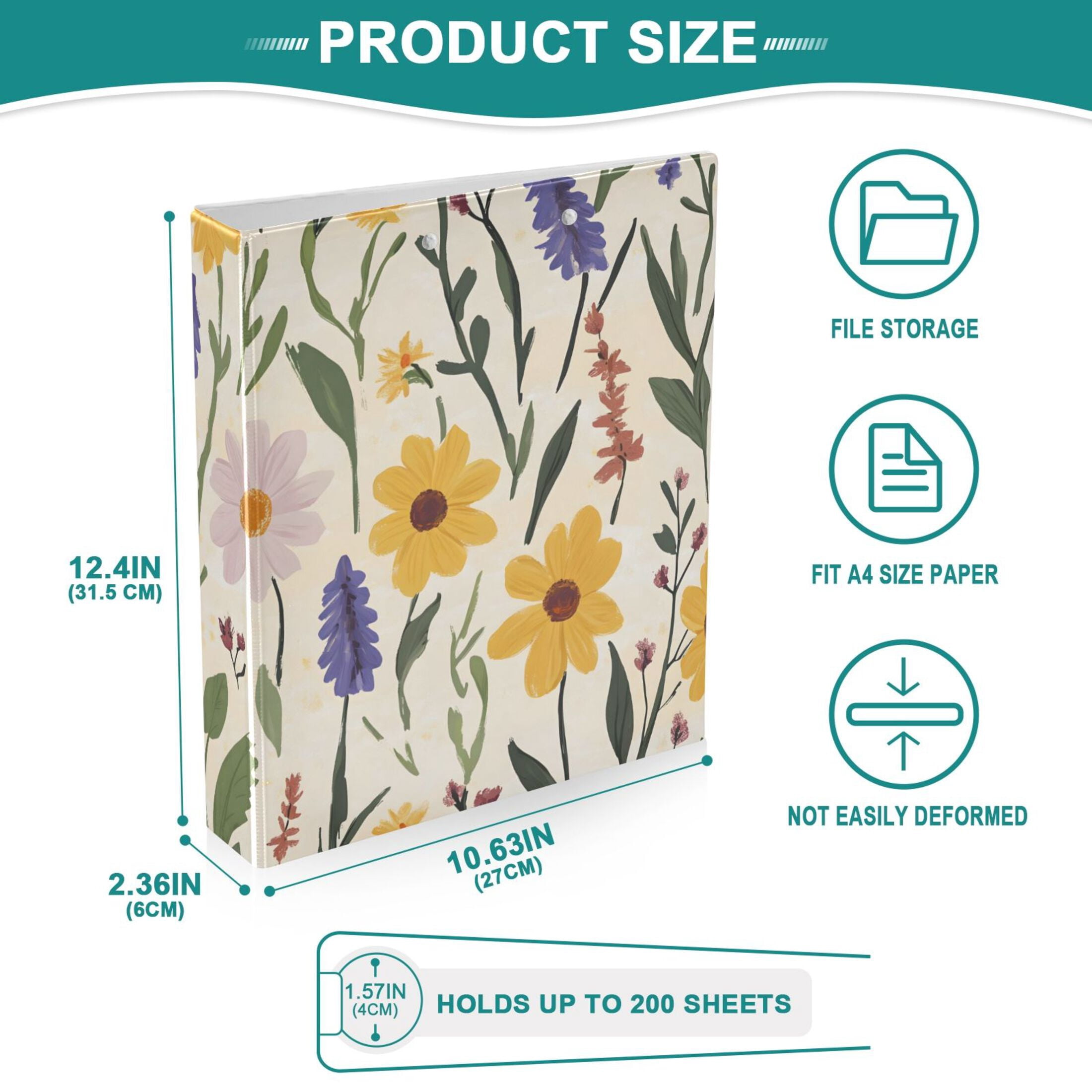 ALAZA Retro Floral-a5 Hardcover 3 Ring Binder 1.5" Round Rings Interior Pockets Binders Organizer 2 Pack