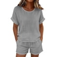 thumbnail image 2 of MLCDZ Womens Cotton Linen 2 Piece Lounge Sets Summer Round Neck Short Sleeve Tops and Wide Leg Shorts Set Airport Travel Outfits with Pockets, 2 of 8