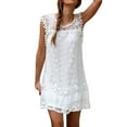 thumbnail image 2 of HKEJIAOI Robe en Dentelle pour Femmes Offres Liquidation Cadeau de la Saint-Valentin Robe d'Été Décontractée Sans Manches Imprimée Manches Courtes Col Rond Courte Robe de Soirée Blanche, 2 of 9