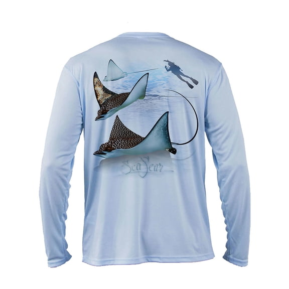 Sea Fear Men's 50 UPF Long Sleeve Rash Guard Scuba Diving, Snorkeling, Eagle Ray, Arctic Blue