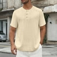 thumbnail image 2 of ZCFZJW Men's Casual Henley Shirt Lightweight Summer Short Sleeve Vacation Tees Shirts Linen Band Collar Summer Beach Hippie T-Shirts Beige XL, 2 of 8