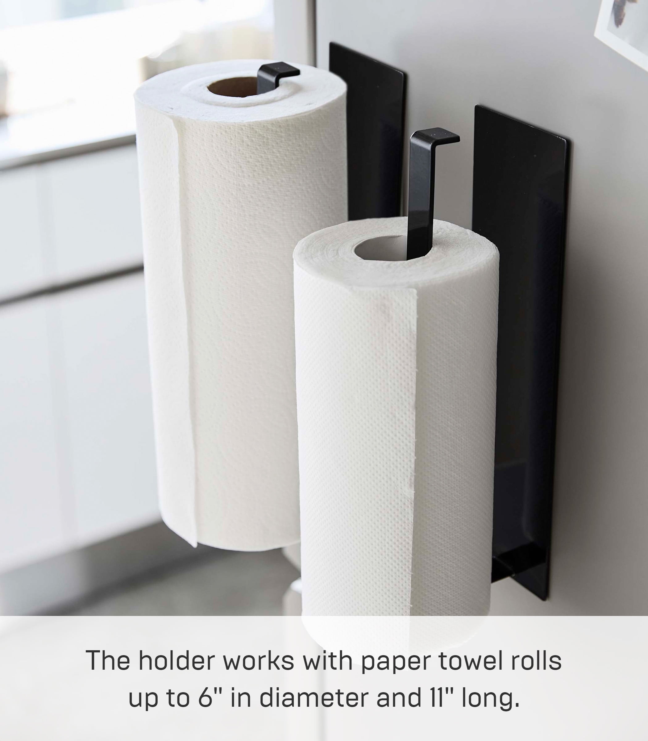 Yamazaki Home  Magnetic Paper Towel Holder, Steel, Holds 2.2 lbs - L 2.95 x W 3.15 x H  11.42 inches Black