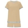 thumbnail image 7 of ZZwxWA Shorts Sets for Women Summer Casual 2 Piece Outfits Short Sleeve Tops and Drawstring Shorts Color Block Sweatsuit, 7 of 7