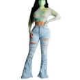 thumbnail image 1 of JDinms Jeans Évasés pour Femmes à Pattes d'Éléphant, Déchirés, Troués, Pantalon Classique en Denim, 1 of 3