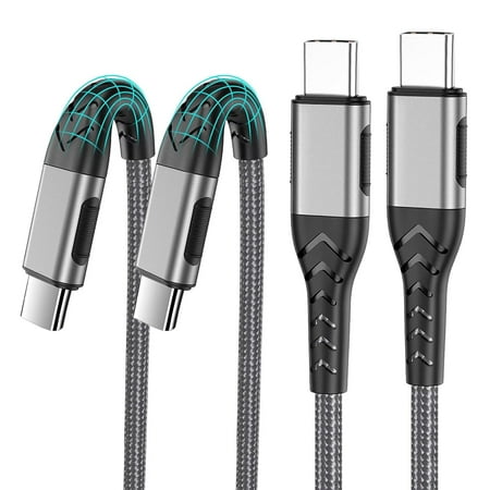 Durcord USB C to USB C Cable, 2Pack 100W 10ft USB C Charger Cable Fast Charging for Android/Phone/Pad, Type C to Type C Charger Braided USB Cable Compatible with iPhone 15 Pro Plus Max Silver
