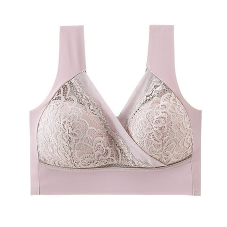 Weikingp Bras for Women  2024 New Rosy Bra Plus Size Comfort Elastic Wireless Support Lace Bra for Women Bralettes for Women Plus Size Lingerie Clearance Coffee M