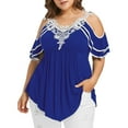 thumbnail image 2 of GERsome Plus Size Women Tops Tiered Lace T-Shirt V-Neck Cold Shoulder Short Sleeve Pleated Irregular Hem Blouses, 2 of 6