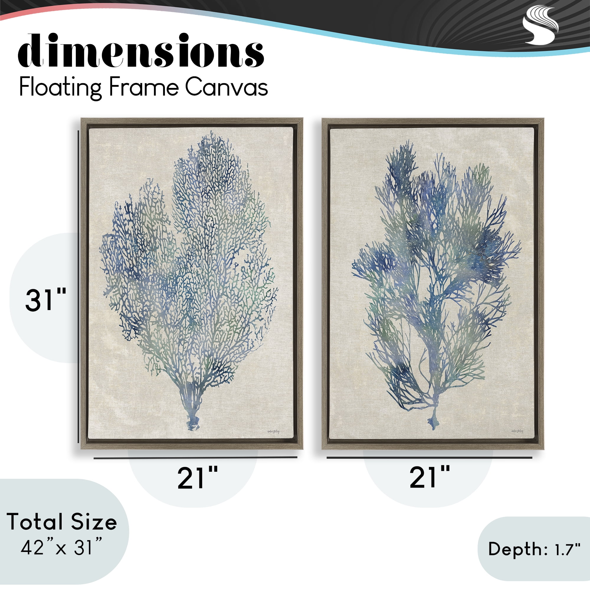 Stupell Industries Fan Coral Study in Blues 2 Piece Brown Framed Floater Canvas Set, design by Amber Sterling
