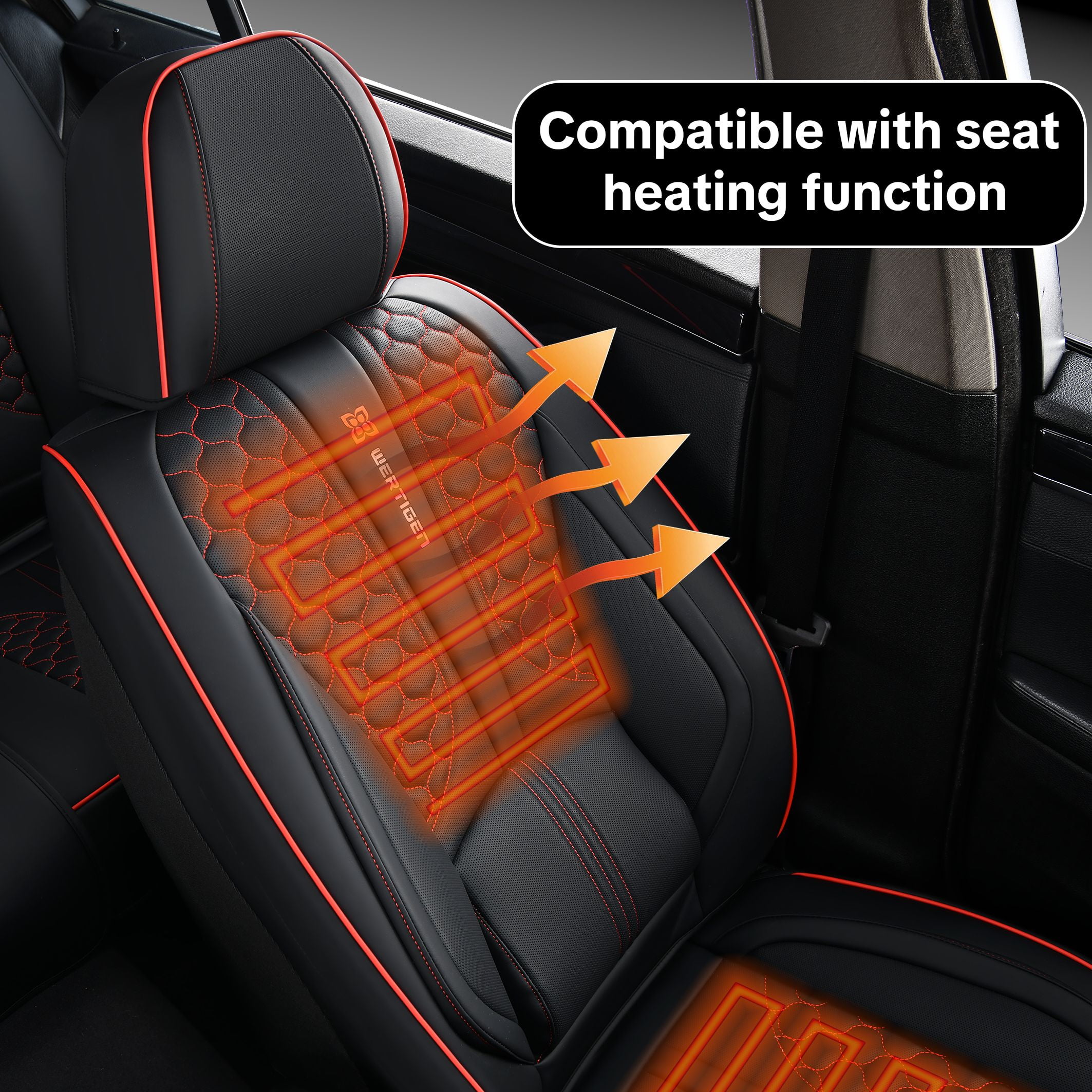 Car Seat Cover for Hyundai Tucson 2005-2026, Red Edge Car Seat Covers, Faux Leather, Full Set of 5 Seats, With Lumbar Support, Anti-Slip, Protect and Upgrade Seats, Beautify the Interior of Old Cars