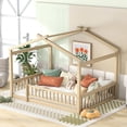 thumbnail image 5 of Bellemave Full Size House Floor Bed, Wooden Montessori Full Bed with Fence Railings and Support Slats, No Box Spring Needed (Natural), 5 of 7