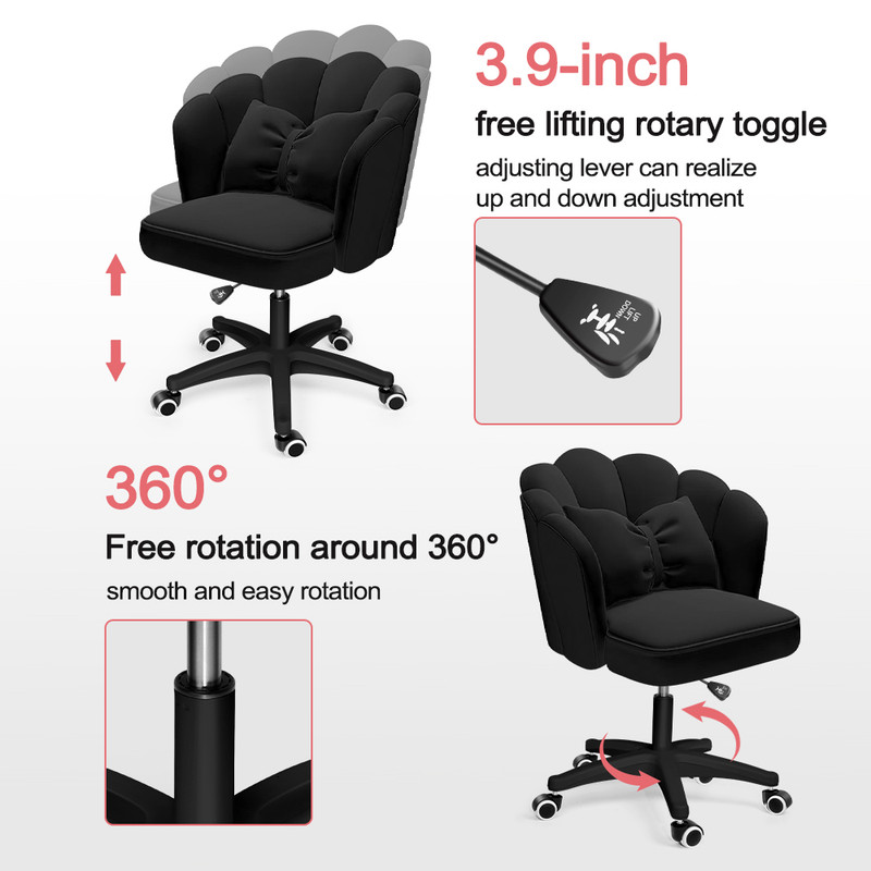 Height Adjustable Office Computer Desk Chairs,Modern Fabric Home Butterfly Chairs,Cute Petal Makeup Chairs for Girls and Women，Black