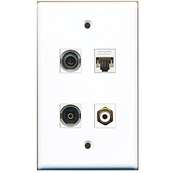RiteAV - 1 Port RCA White 1 Port Toslink 1 Port 3.5mm 1 Port Cat5e Ethernet White Wall Plate
