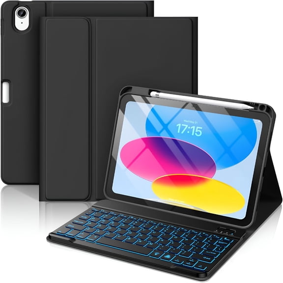 GJX for Ipad 11Th 10Th Generation Case with Keyboard-7 Colors Backlit Wireless Detachable Folio Keyboard Cover with Pencil Holder for Ipad 11-Inch 10.9 Inch(Black)