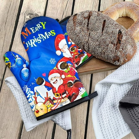 

MIARHB Christmas Kitchenware Printed Oven Gloves Heat Resistant Oven Insulated Glove Set