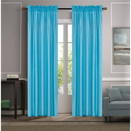 Turquoise Office Decor MR2 TURQUOISE 2-PC SET MYRA Rod Pocket Faux Silk Window Curtain Treatment, Set of Two (2) Solid Semi Sheer Panels 55