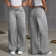 thumbnail image 2 of NOLDARES Girls Jeans Pants Wide Leg/Skinny Denim Pant Ripped High Waist Elastic Band Casual with Pockets Kids(Grey,10-11 Years), 2 of 8