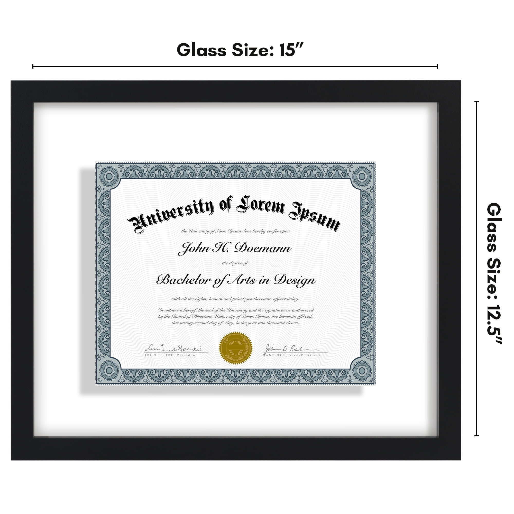 Americanflat 12.5x15 Diploma Frame with Shatter-Resistant Glass Floating Made Signature Float Frames - Black