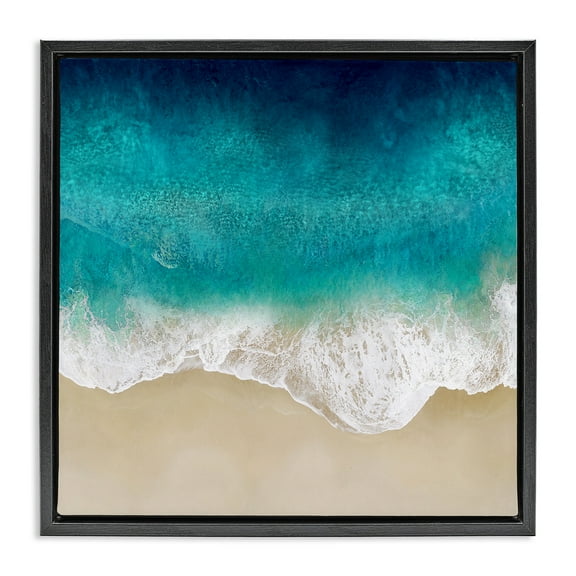 Stupell Industries Aerial Tropical Blue Tide Nature Painting Black Floater Framed Canvas Art Print Wall Art, 18 x 18