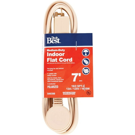1PACK Do it Best 7 Ft. 16/2 Flat Plug Tan Extension Cord