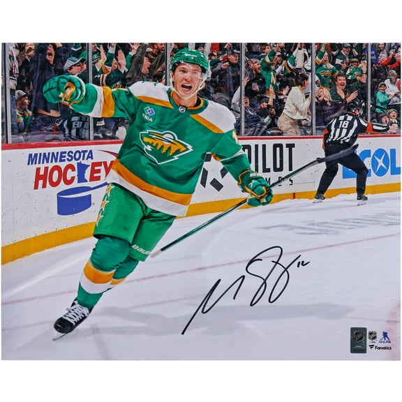 Matt Boldy Minnesota Wild Autographed 16" x 20" Green Alternate Jersey Celebration Photograph - Fanatics Authentic Certified