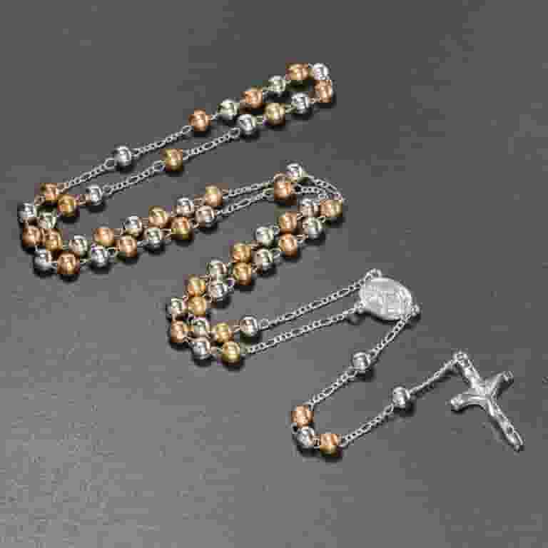 ChainsHouse Catholic Rosary Necklace For Women - Stainless Steel/Black/14K Gold Plated With Glass Pearl Beads, Gift Box