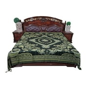 Mogul Exotic Bedding Pashmina Black Green Blanket Bed Throw Bedspread Bedroom Decor