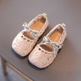 thumbnail image 3 of AUDeals Girls Closed Toe Crochet Lace Mary Jane Flats Breathable Summer Flat Shoes Casual Dress Footwear (Beige, 2-2.5Years), 3 of 9