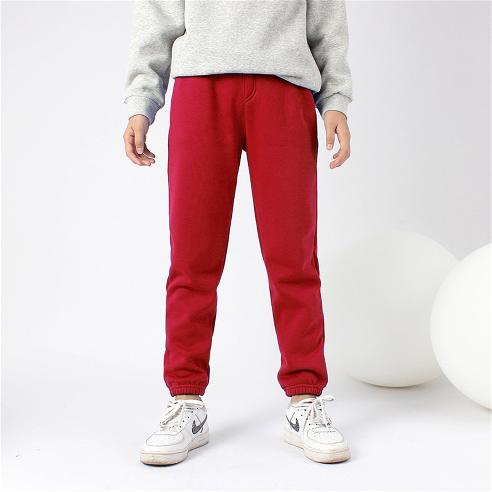 Fauean Boys Sweatpants Casual Drawstring Pants Outdoor Jogger Trousers with Pockets Red Size 140