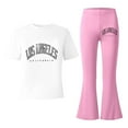 thumbnail image 4 of MEZZALL Bowknot Printed Girls Casual Outfits Flared Pants Short Sleeve T-Shirts Tops Comfy Two Piece Cartoon Playwear Toddler Adorable Clothing Sets, 4 of 4