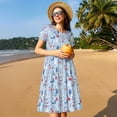 thumbnail image 4 of Picia Animal Pattern Women's Short Sleeve Summer Dress Pleated Loose Swing Knee Length Short Sleeve Swing Dresses, 4 of 6