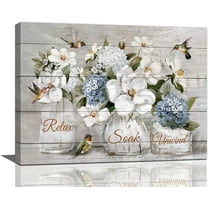 Mindunm Hummingbird White Floral Relax Soak Unwind Bathroom Sign 16" x 12" Framed Canvas Prints