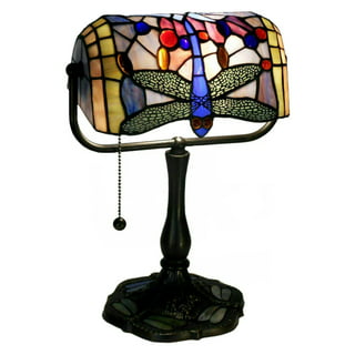 WERFACTORY Banker Lamp Tiffany Desk Lamp Green Blue Dragonfly Style Stained  Glass Table Lamp, Adjustable Luxury Memory Piano Lamp 15 Tall for Library  Living Room Bedroom –