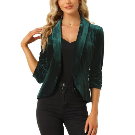 Velvet Cardigan for Women's Lapel Collar Open Front Cardigan Dark Green L |  Walmart Canada